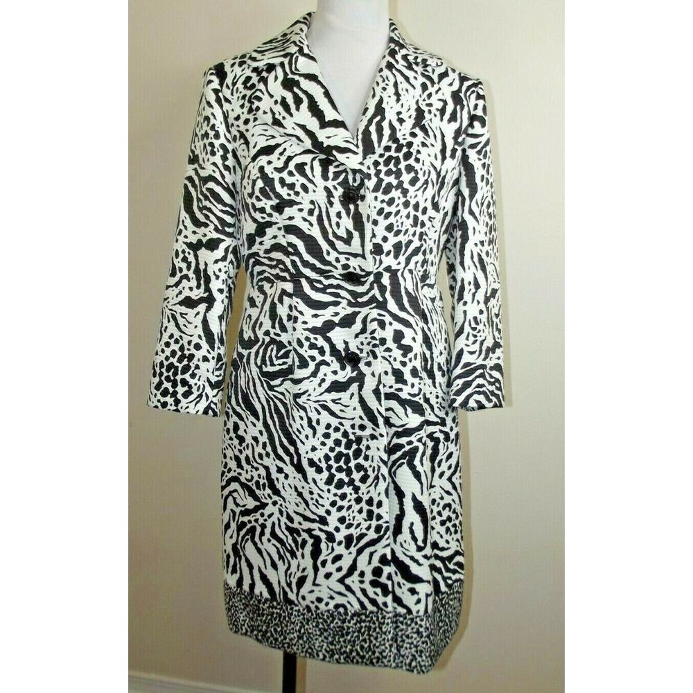 Andre Oliver Womens Zebra Leopard Print Trench Coat Black White Size 10